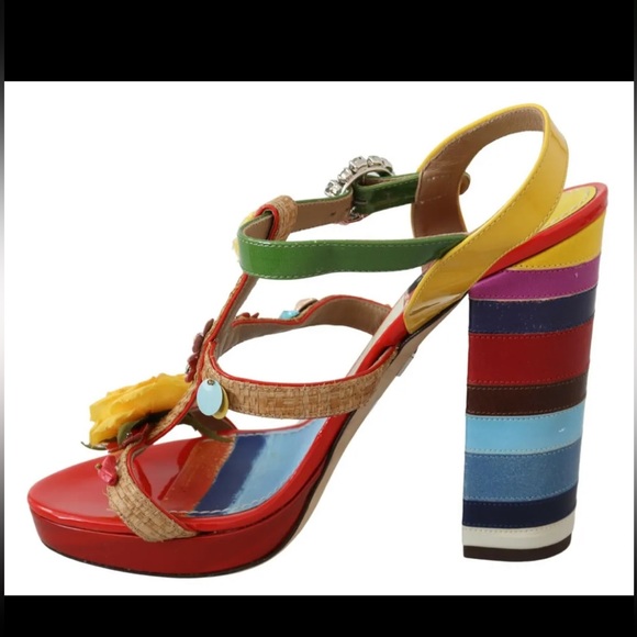 DOLCE & GABBANA Shoes Sandals Multicolor Leather Crystal EU39 / US8.5 RRP $1400 - Picture 5 of 12